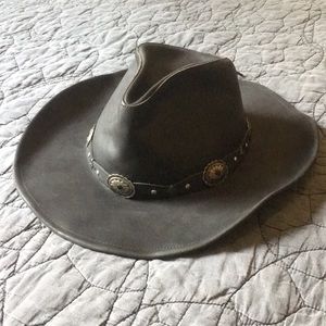 STETSON Black Leather Hat Sz Med GUC